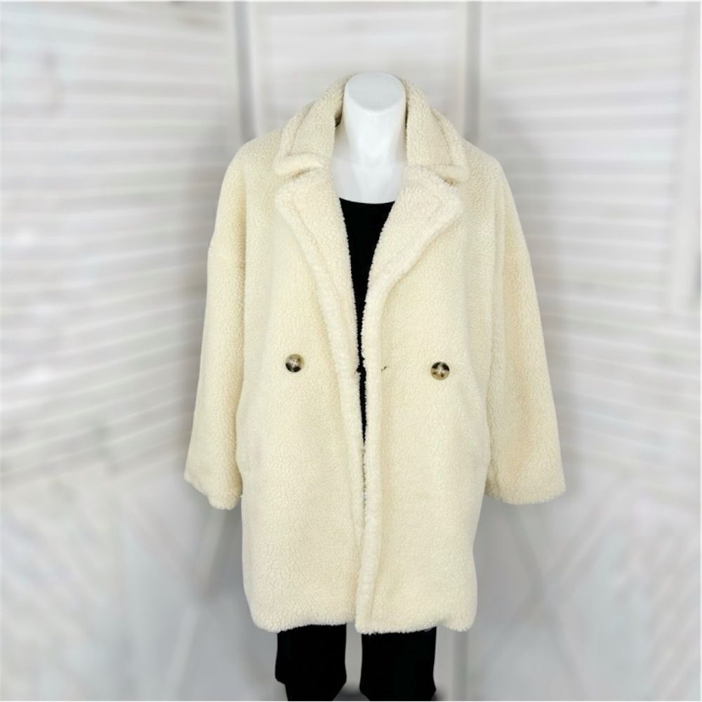 Pretty Little Thing Faux Sherpa Double Breasted Teddy Coat Cream 10 Borg‎ Lapel